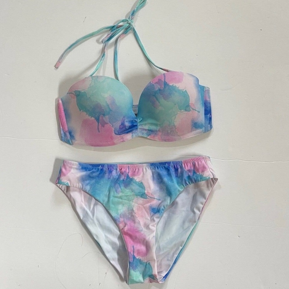 Women's Upbra Size 34DD L Tie Dye Bikini Set Cleavage Lift Control Multiway NWOT